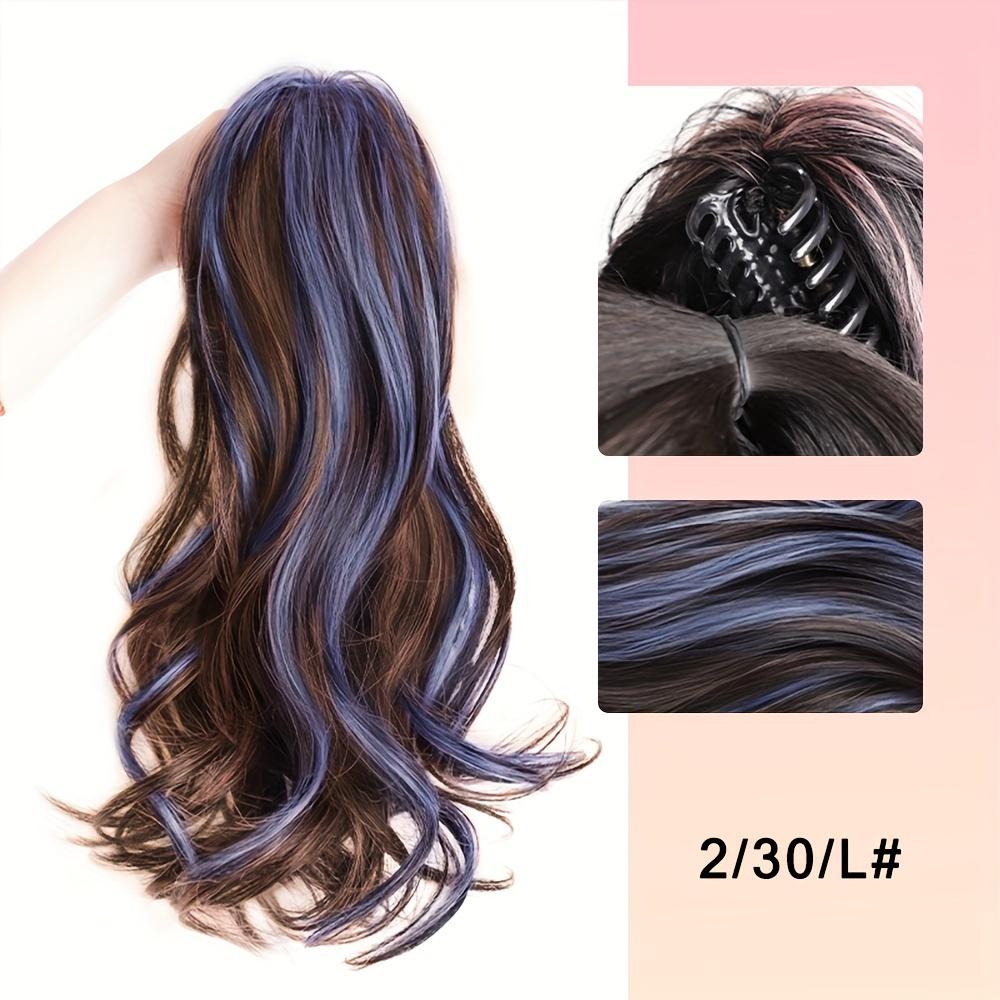 Elegant Highlights Color Synthetic Fiber Ponytail Claw Clip In Hair Extensions For Women 14 Inch Wavy Fountain Ponytail