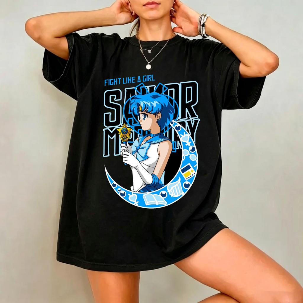 2026new American Retro Cotton Shortsleeved Tshirt With Sailor Moon Print Suitable For Both Unisex And Unisex Casual Street Style