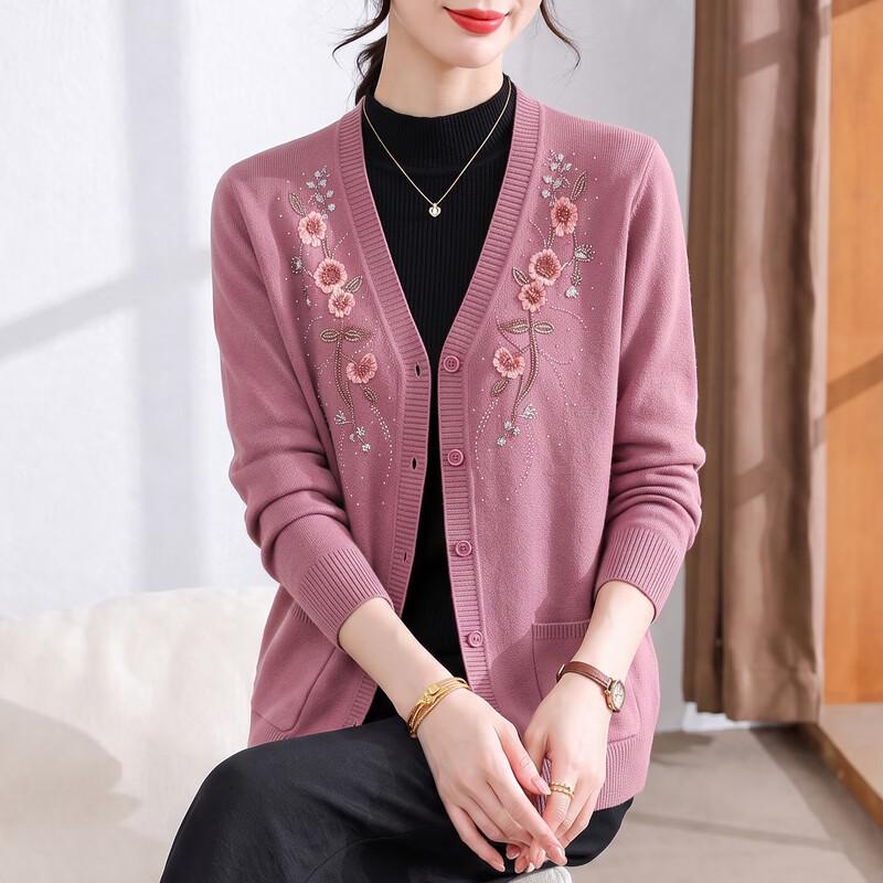 Hengyuanxiang Women's Floral Embroidered V-Neck Cardigan