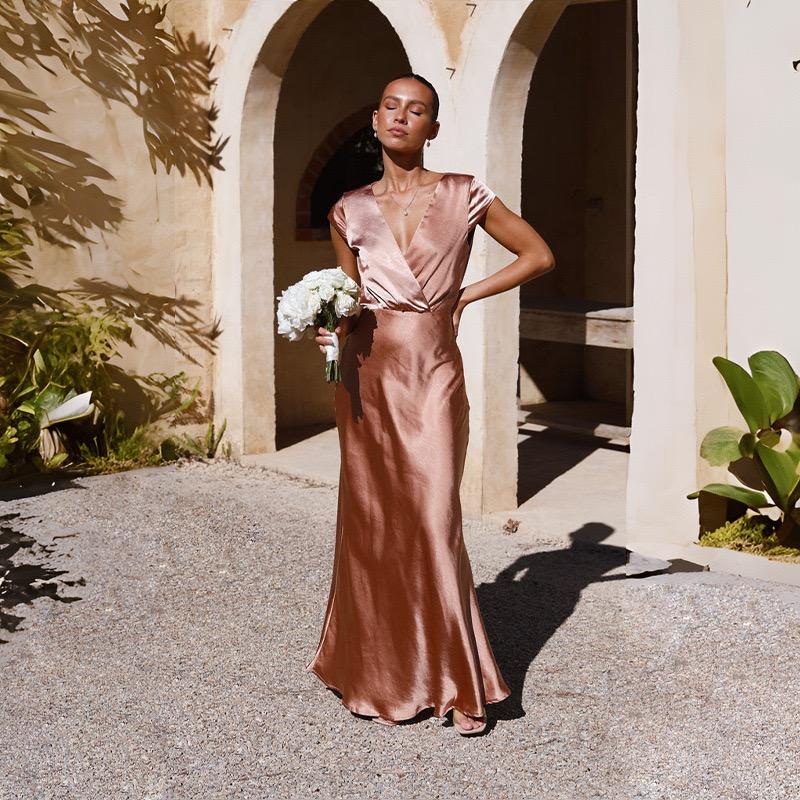 Solid Color V-neck Long Skirt for Women