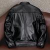 Genuine Cowhide Leather Jacket for Men Fashion Stand Collar Short Casual Biker Coat