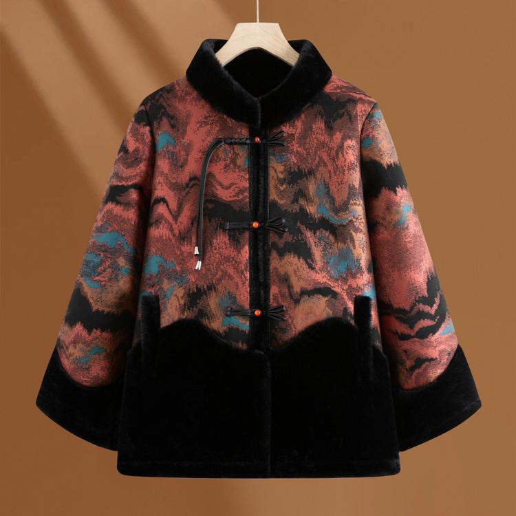 

Noble Mother s Winter Warm Fur Coat Middle-aged and Elderly Grandma Plus Velvet Thickened Imitation Mink Coat New Style XL красный