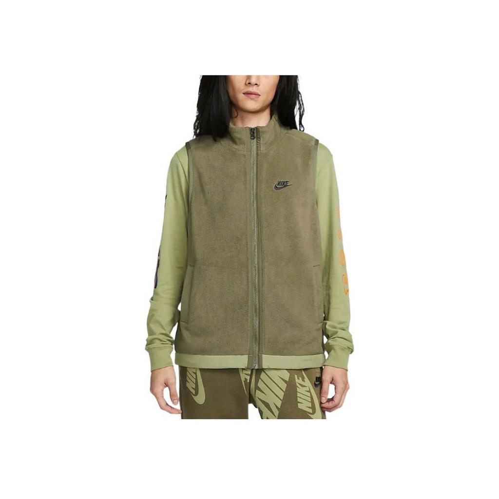 Nike Fleece Winter Vest With Embroidered Logo, Stand-Up Collar Men Tops Green DQ4899-222