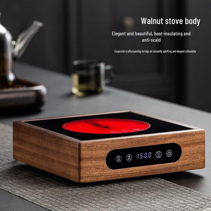 Smart Walnut Wood Electric Tea Brewer - Compact Ceramic Stove for Tea Brewing and Health Care