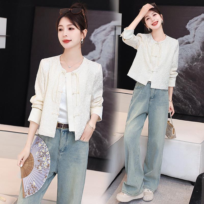 

Куртка с пайетками в китайском стиле на весну 2025 года ME6030 – Элегантный, приталенный дизайн XL (62.5-70 kg)