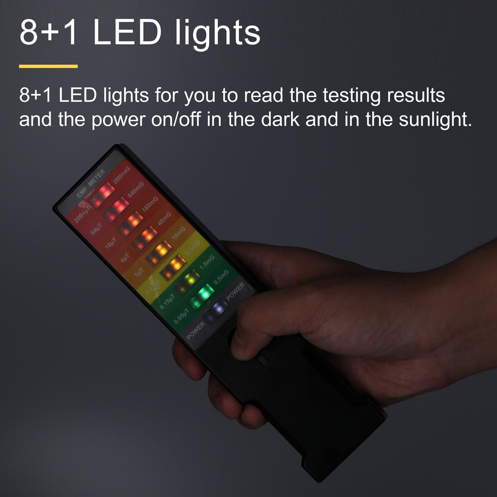 Portable Electromagnetic Field EMF Gauss Meter Hunting Detector Portable EMF Magnetic Field Detector 8 LED Gauss