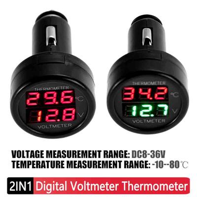12V 24V Digital Car Voltmeter Thermometer Cigarette Lighter Style 2 In 1 Battery Monitor Voltage Temperature Meter Car Goods