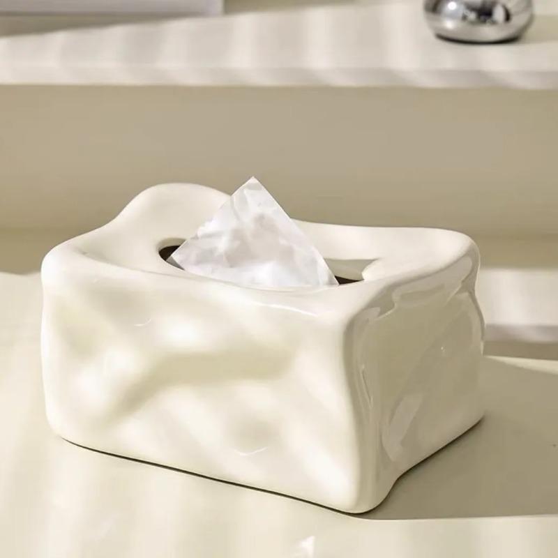 

Креативная прямоугольная плиссированная керамическая коробка для салфеток Гостиная Ванная комната Выдвижная коробка для салфеток Настольное украшение Домашнее украшение