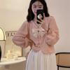 Pink V-Neck Puff Sleeve Bowknot Shirt - French Chic Women's Spring Top