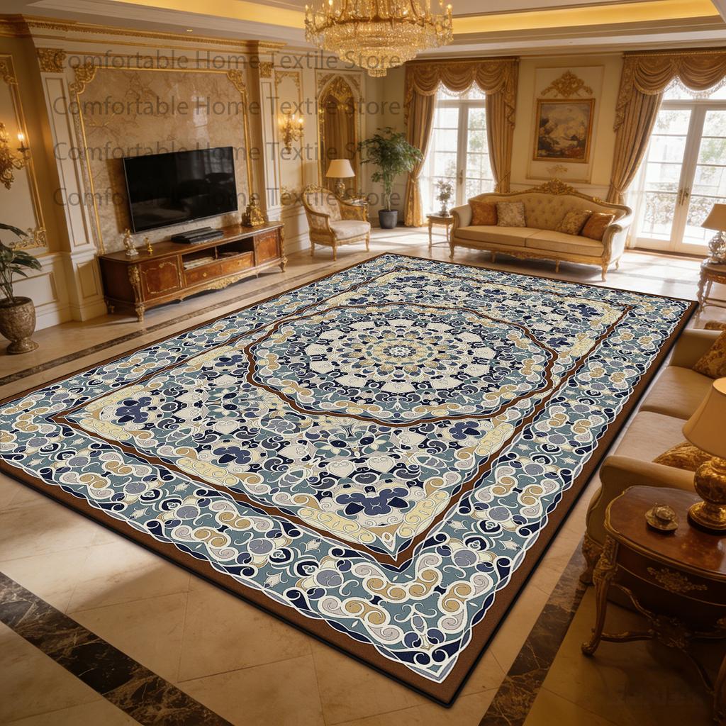 European Palace Style Antiskid Living Room Carpet Decoration Bedroom Luxury Fluffy Rug Easy Clean Foldable Soft Coffee Table Mat