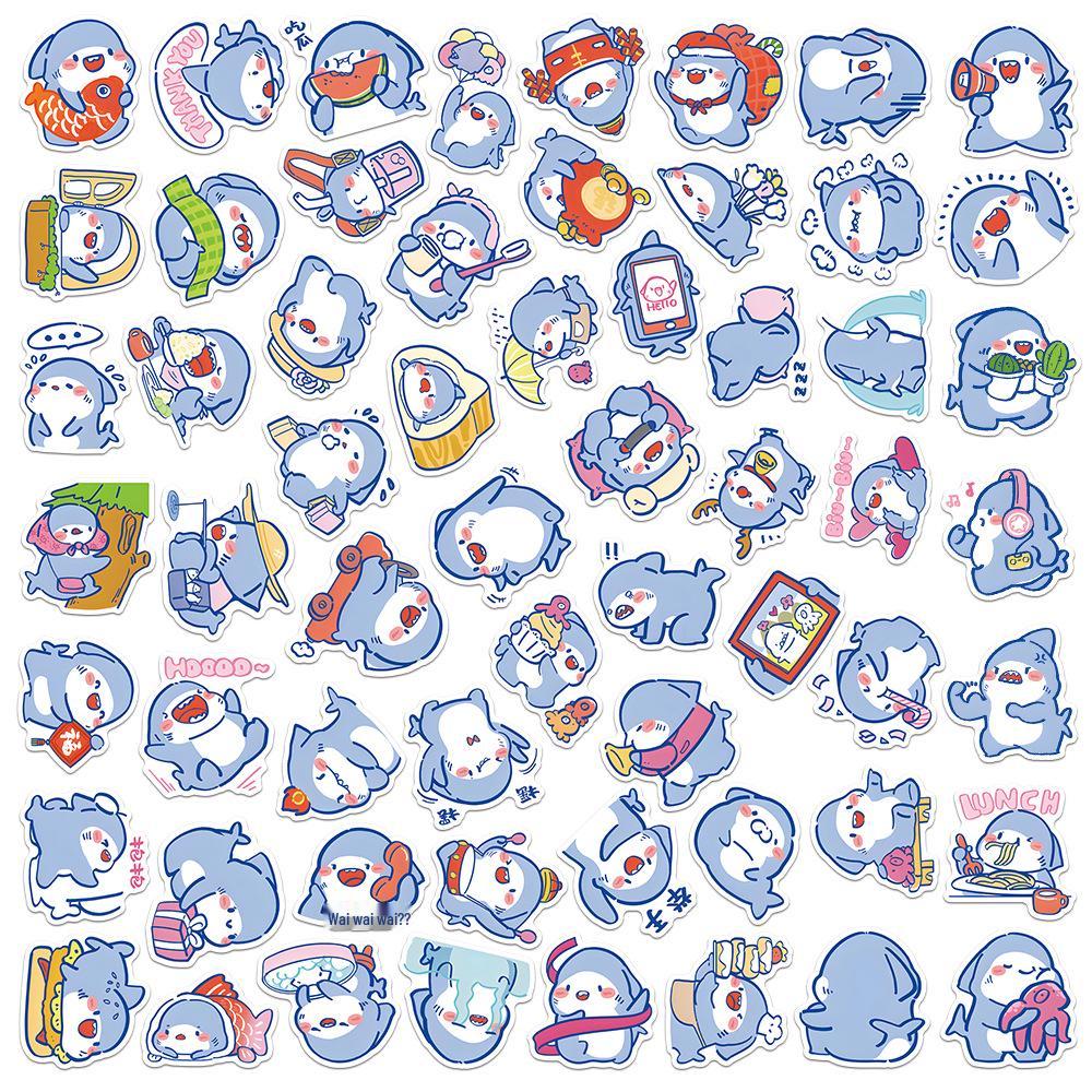 

Трансграничные 60 милых мультяшных пухлых наклеек с животными-акулами: Креативные водонепроницаемые наклейки для стаканов для воды, гитар и чемоданов