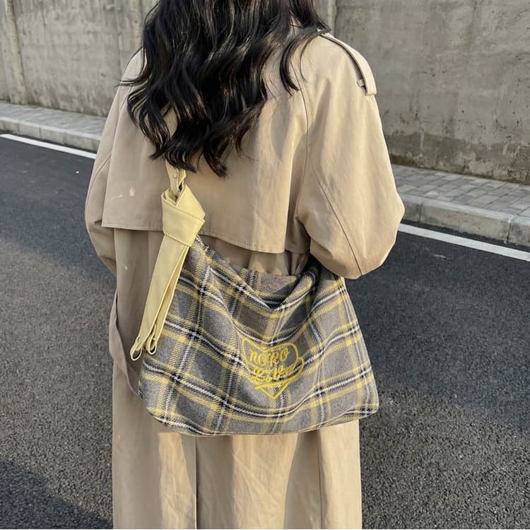 Bolsa tote xadrez feminina versátil bolsa de ombro