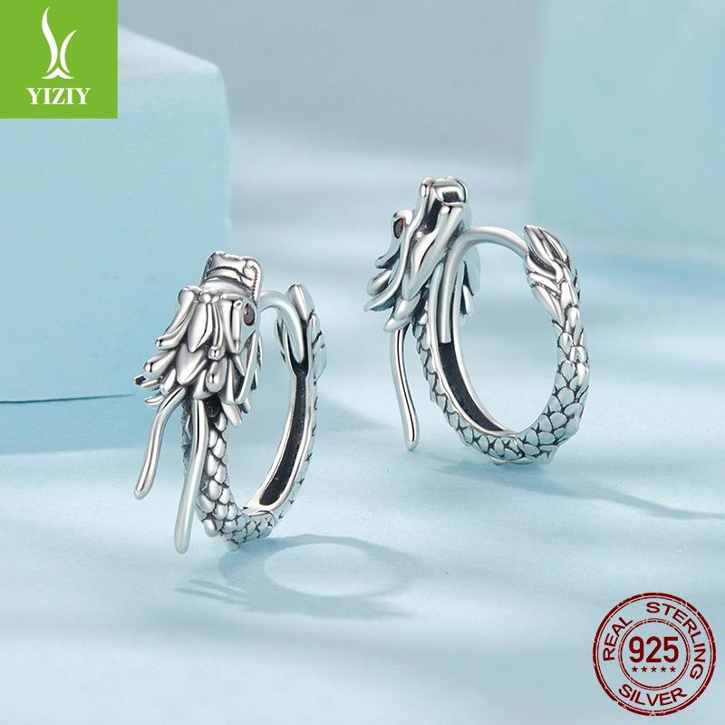 Retro Personalisierte Drachen Ohrringe Ohrknochen Clips, Mittelalterliche S925 Sterlingsilber Glücksohrringe Ohrringe
