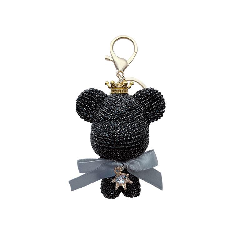 Stylish Diamond Crown Bear Keychain with Ribbon - Charming Doll Accessory and Elegant Gift