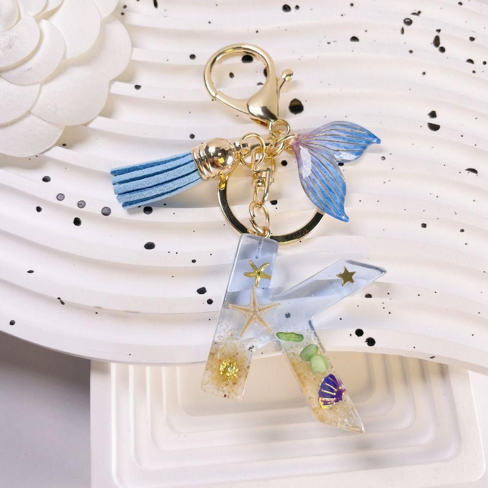 Blue Tassel Initials Fishtail Pendant 26 Letters 26 Letter Keychain  Bag Pendant K