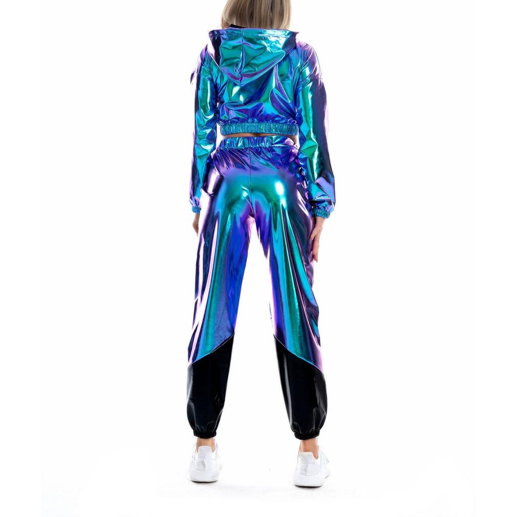 Damen Glanzhose Elastisch Sporthose Locker Freizeit Casual Lange Hose Sweatpants Jogginghose Stretch Leggings Party Disco Clubwear