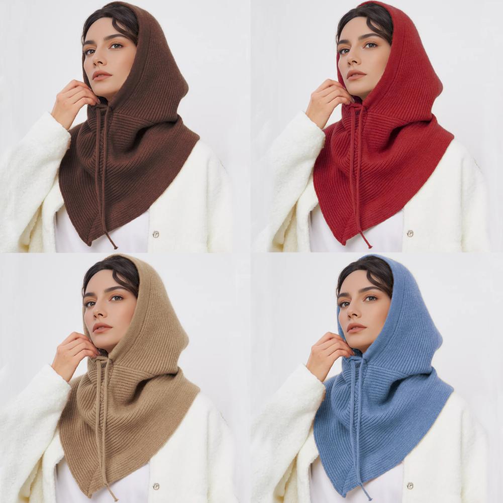 Winter Balaclava Hat Scarf for Women Warm Knitted Hooded Caps Outdoor Warm One-Piece Neck Collar Beanies Hats for Girls