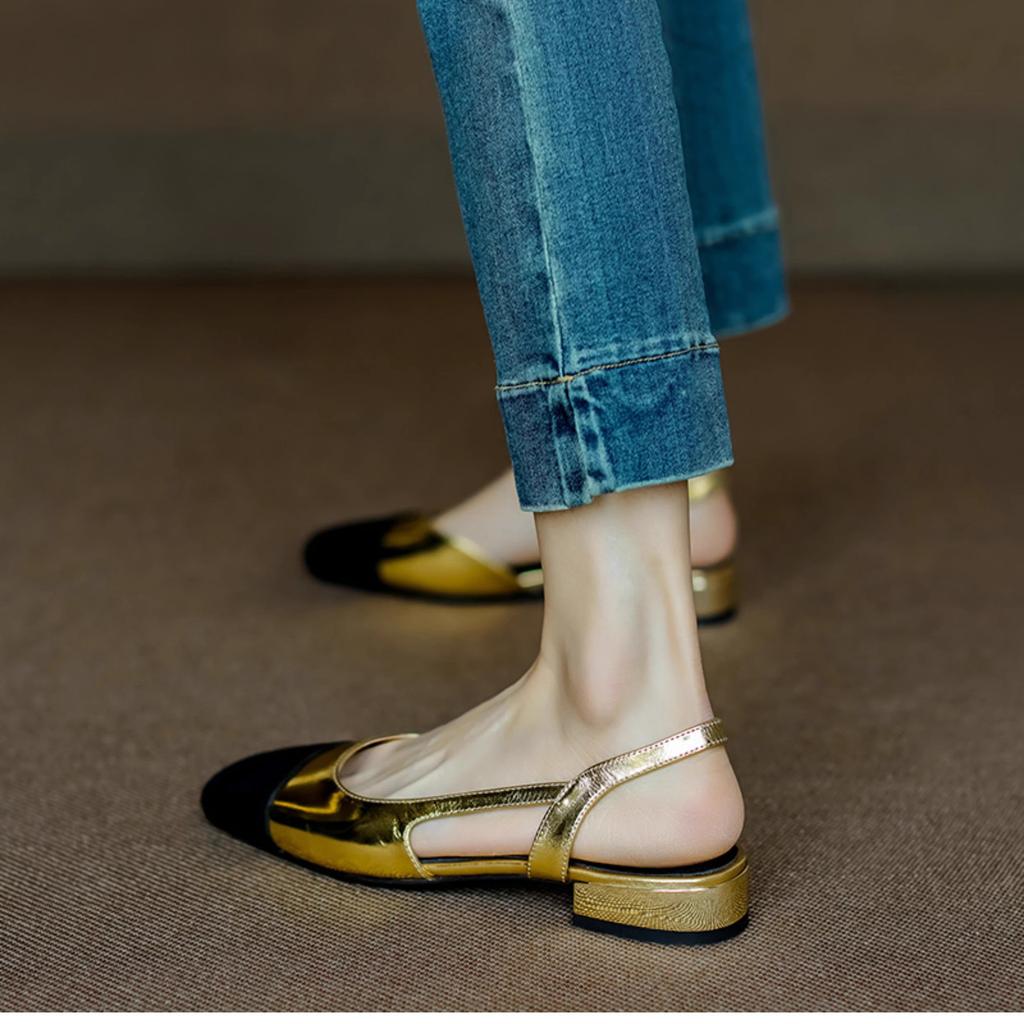 Xiaoxiangfeng Bag Head Heel Simple New Summer Mid-to-back Empty Color Matching Sandals 2025 Women's French High Heels Women's Thick Heel