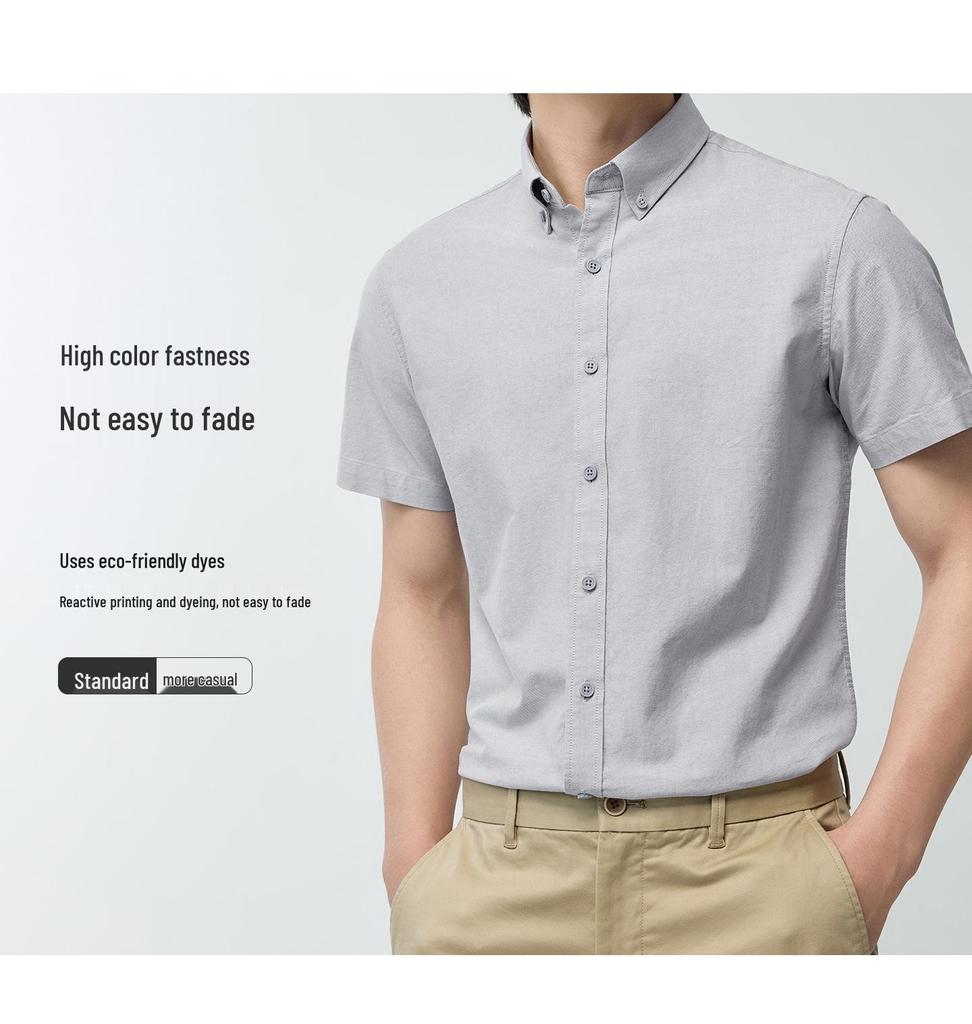 Men's Pure Cotton Oxford Short-Sleeve Button-Down Shirt - Summer 2026 New Style for Casual Business Wear