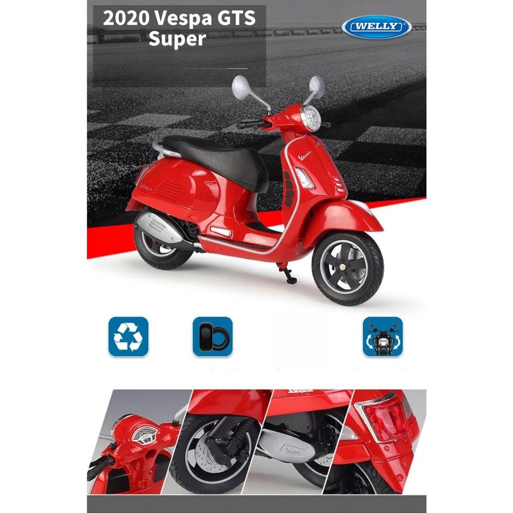 Welly 1/12 2020 Vespa GTS Super Alloy Volnočasový Motocykl Model Kovový Street Road Motocykly Model Simulace Dětská Hračka Dárek