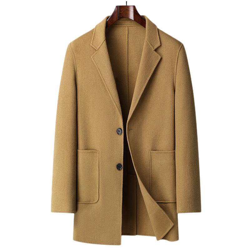 

Осенне-зимнее мужское шерстяное пальто ручной работы с двумя сторонами, средней и длинной длины, повседневный деловой шерстяной тренчкот, мужское пальто 190 хаки