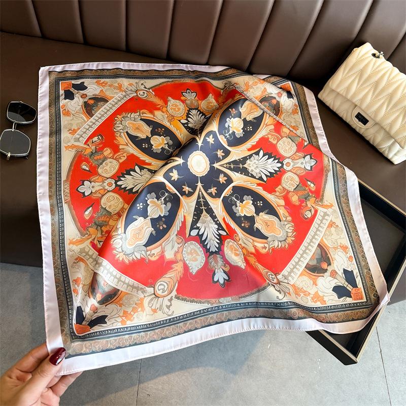 Palace Atmosphere Simulation Silk Printing Silk Scarf Square Scarf High-end Shawl Sunscreen Neck Professional Scarf Headscarf Scarf