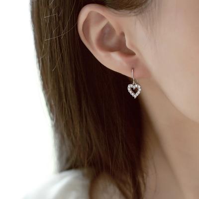Ins Girl's Heart Diamond Love Ear Hook Earrings Sweet Temperament Hollow Peach Heart Earrings Fashion Student Gift Female