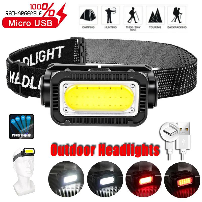 Portable Headlamp Type-C Rechargeable LED Wave Sensor Headlight Strong Light Outdoor Camping Fishing Night Running Head Lamp
