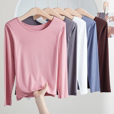 T-shirt a maniche lunghe in modal taglie forti da donna autunno/inverno 2024, scollo rotondo, top sottile coordinabile