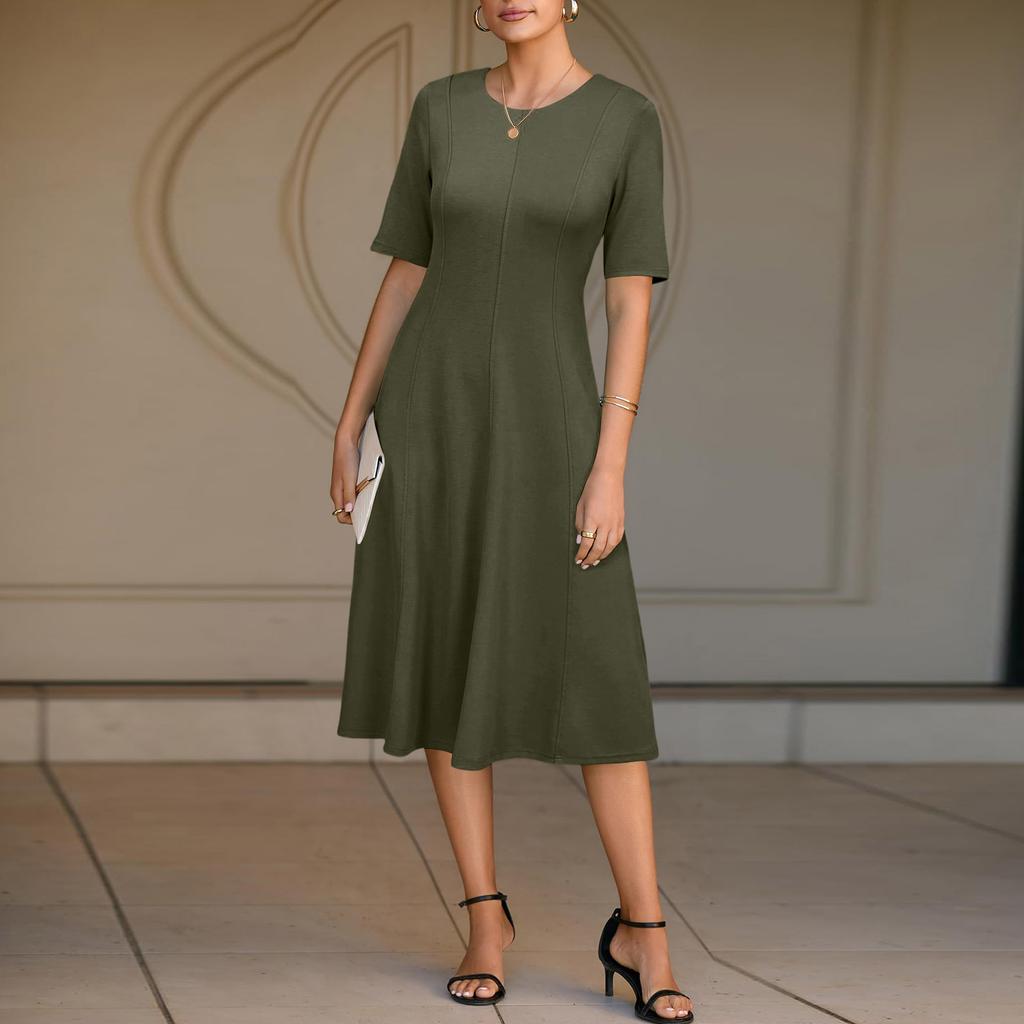 Women's Casual Elegant Short Sleeved Round Neck Dress