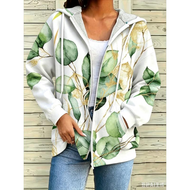 Zipper Splicing Fashion Loose Women's Casual Flower Print Hoodie Fashion Spring And Summer