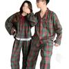 Korean-Style Christmas Plaid Couple Pajamas with Peter Pan Collar
