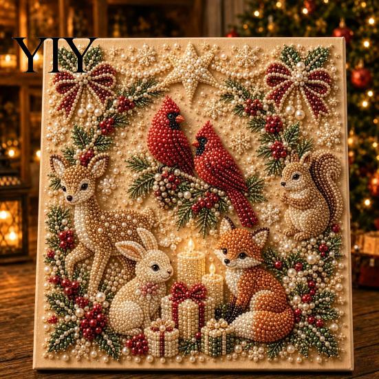Detailed Resin Faux Diamond Kit Christmas Pearl Art Kit, 20x20cm Xmas Painting DIY Sparkling 3D Craft for Adults, Festive Wall Decor Unique