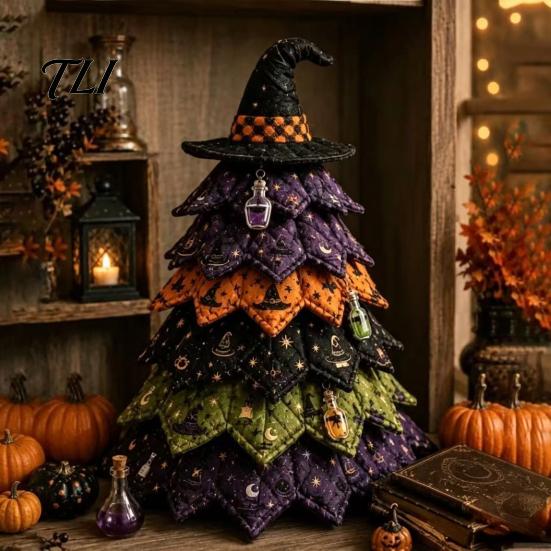 Seasonal Home Decor Projects DIY Quilted Fabric Christmas Tree Craft Kit, Vintage Patchwork Handmade Ornament Set Xmas Sewing Set, Tabletop