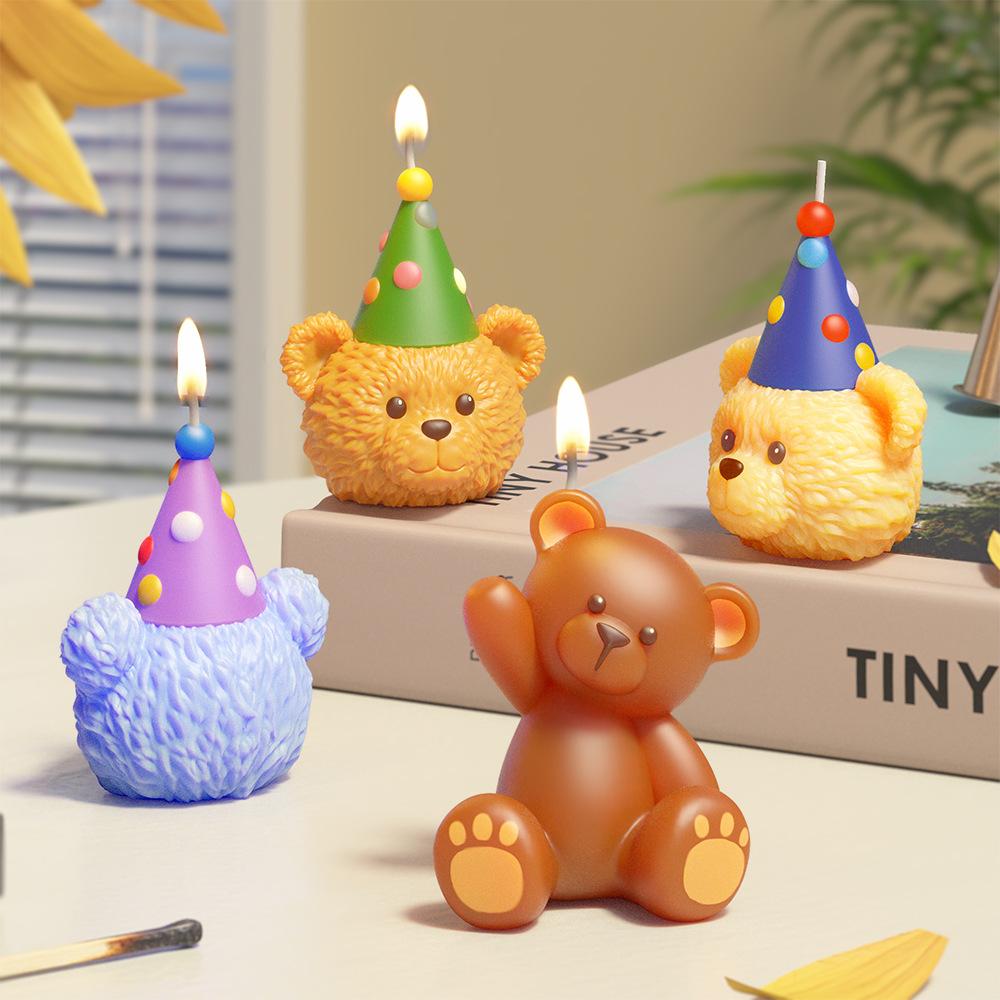 DIY Birthday Bear Birthday Cake Decoration Glue Mould Ins Wind Bear Aromatherapy Ornament Candle Silicone Mold