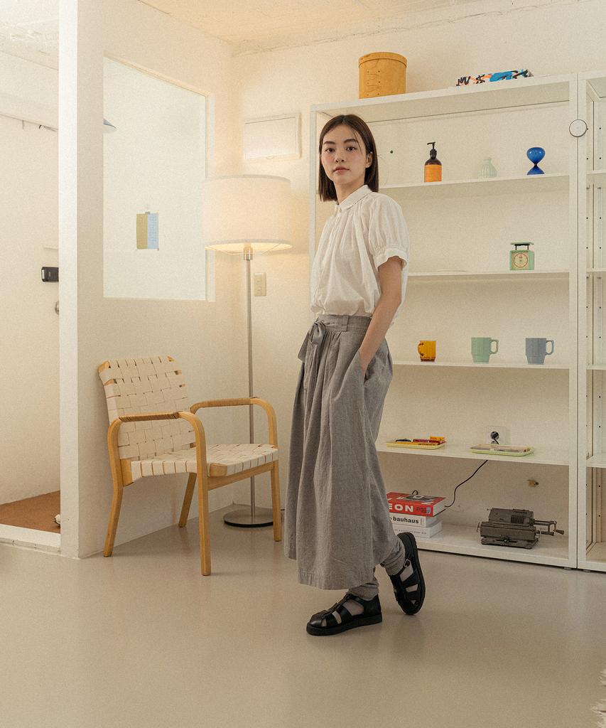 Cotton Bell Waist Belt Shirred Skirt - Melange Gray