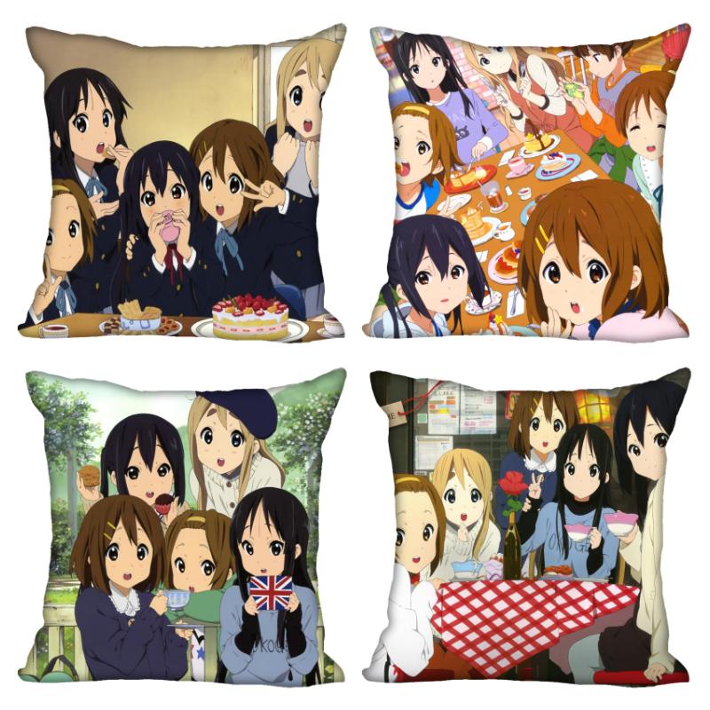 New Arrival K-ON! Anime Girl Pillow Case For Home Decorative Pillows Cover Square Zippered Satin Fabric PillowCases 40X40,45X45