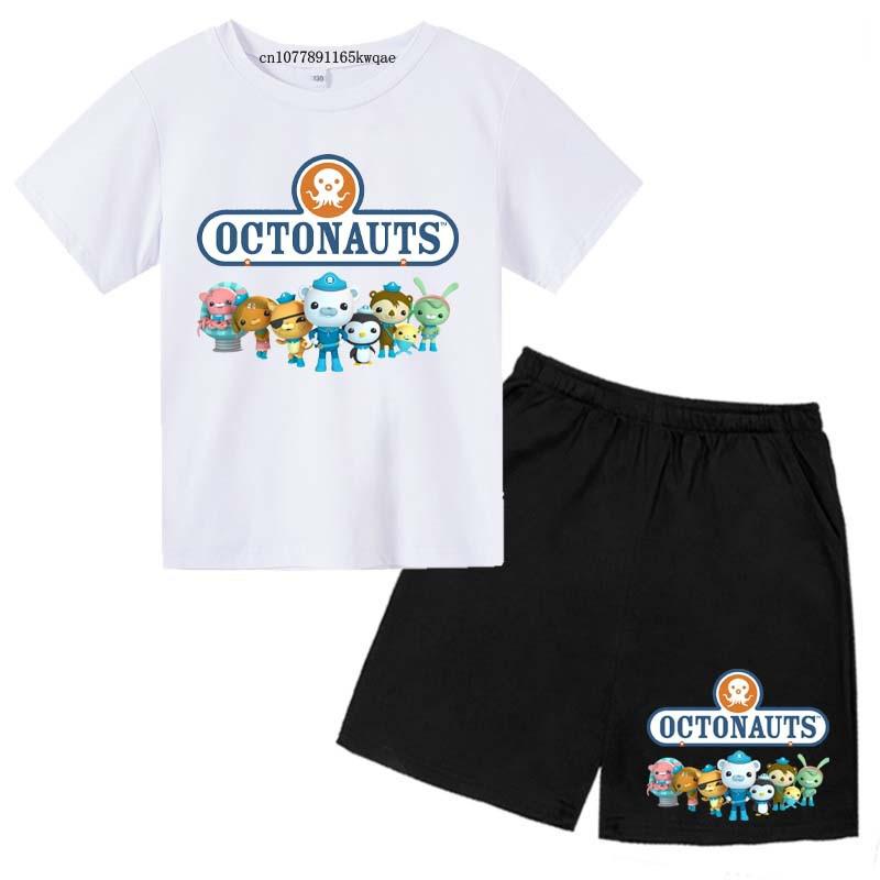 Dziecięce Octonauts Kreskówkowy Nadruk Lato Słodkie Oddychające T-shirty+Spodenki 2-częściowe Garnitury 2-13 Lat Chłopcy Dziewczynki Stroje Dziecięce Zestawy Ubrań