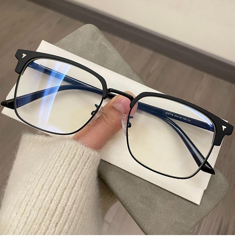 Retro Men'S Ultra-Light Half-Frame Anti-Blue Flat Glasses Can Be Equipped With Degree Myopia Glasses Frame Glasses Frame