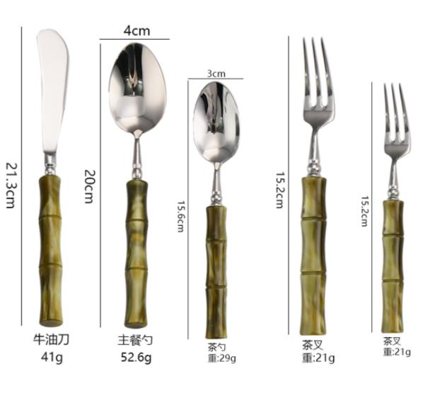 Acrylic bamboo 304 stainless steel tableware set, steak knife, fork, spoon dinnerware set 1pc/5-piece set