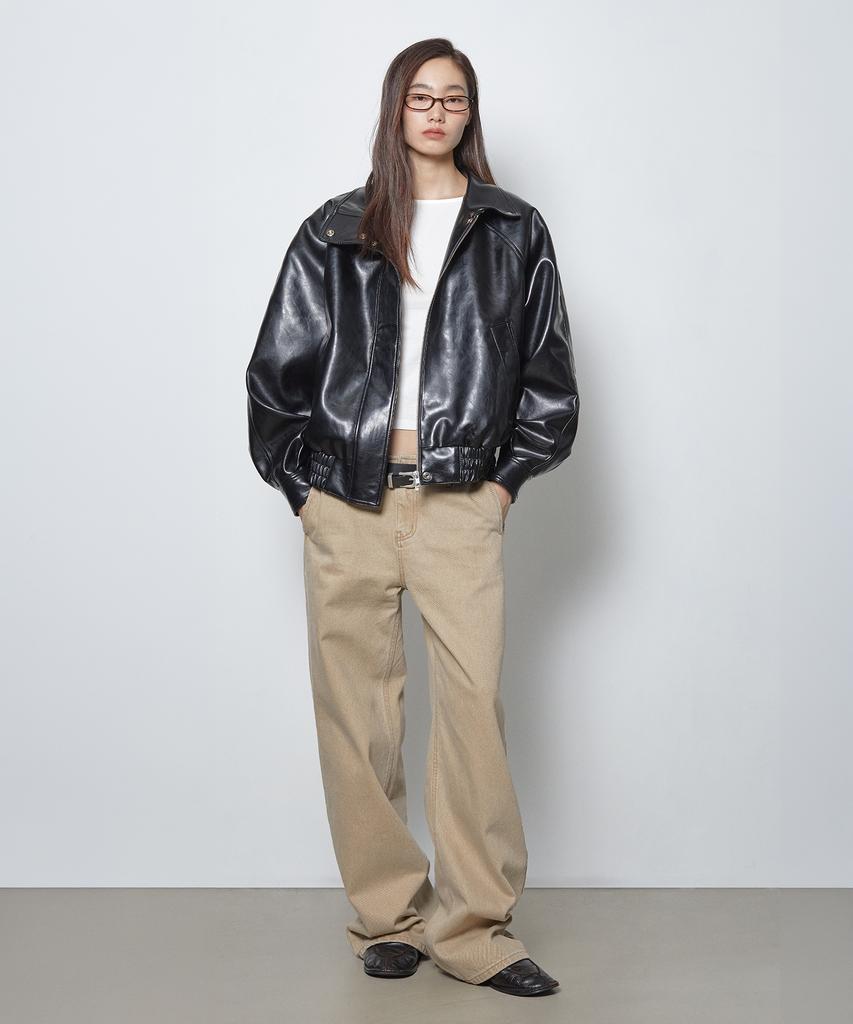 FRANTICSERVICE High-Neck Leather Blouson - Black