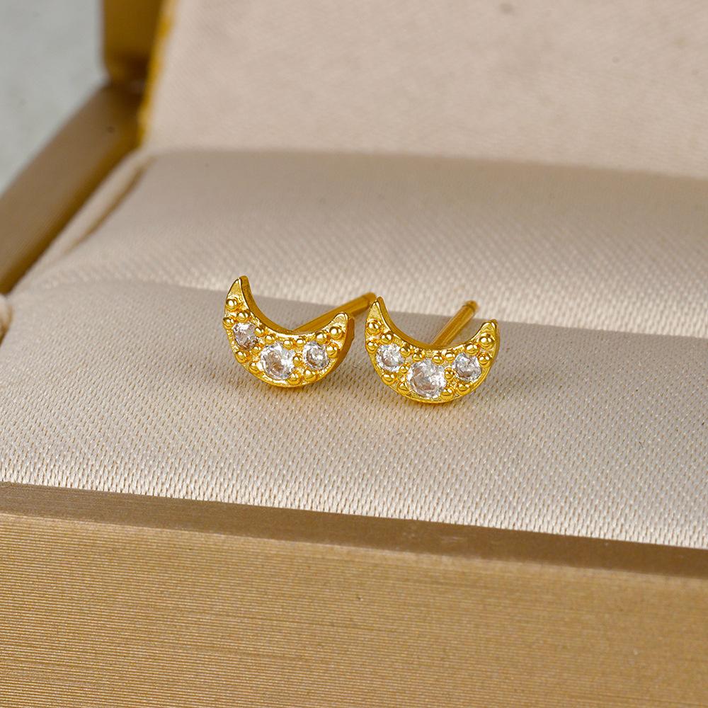 18k Asymmetrical Star And Moon Earrings, Trendy Zircon Lightning Studs, Hoops, And Drop Earrings For Women