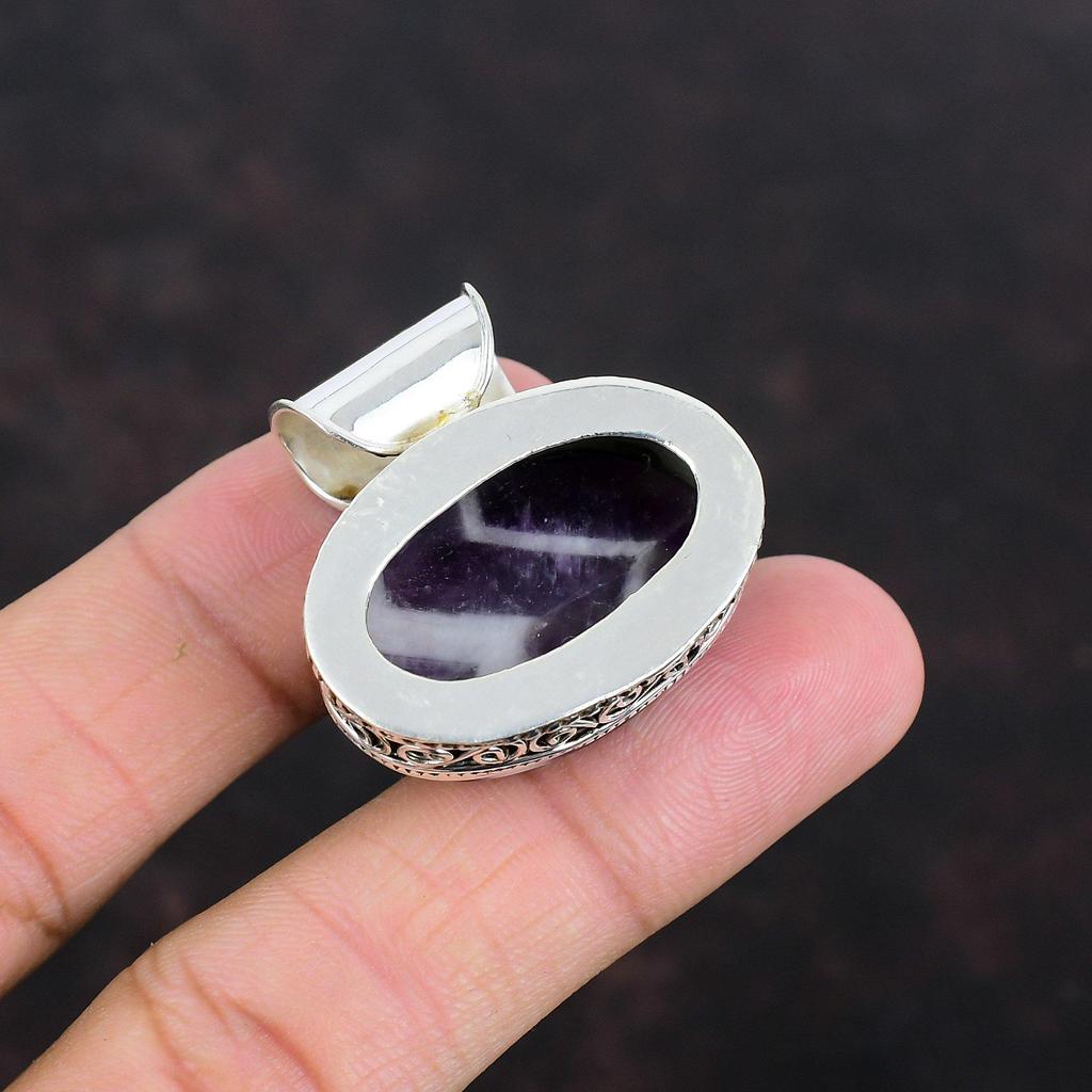 Chevron Amethyst Pendant Gemstone Vintage Pendant 925 Sterling Silver Pendant Amazing Jewelry Handmade Pendant Gifts For Him Antique Pendant