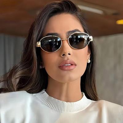 Trendy oválné sluneční brýle pro ženy Dámské sluneční brýle s kovovým rámem Klasické vintage kulaté odstíny Unisex