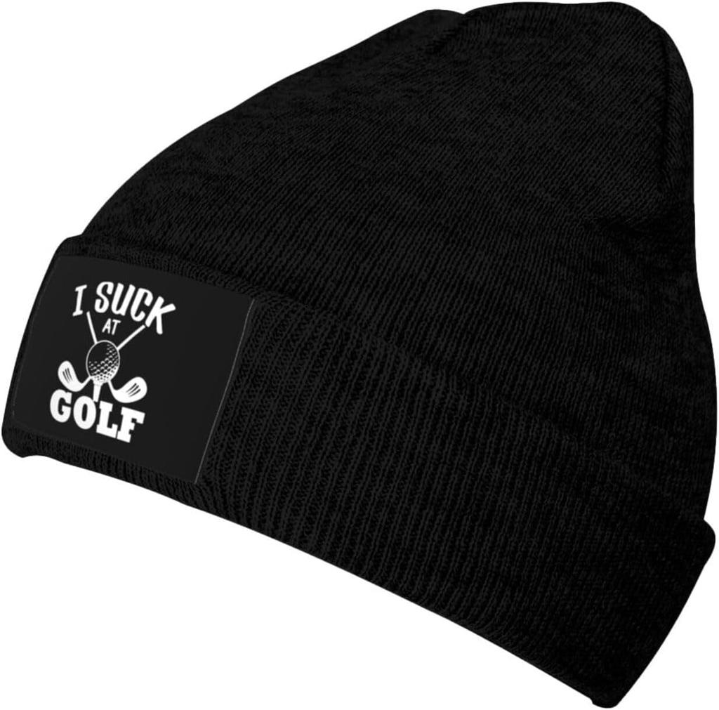 I Suck At Golf UnisexWomen Beanie Winter Hat Warm Skull Knit Hats Soft Stretch Thick Fashion Knitted Cap Black