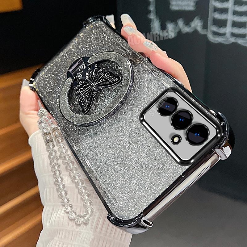 A 16 26 36 56 Butterfly Holder Lanyard Case For Samsung Galaxy A16 A26 A36 A56 5g A05s Plating Shockproof Silicone Stand Cover