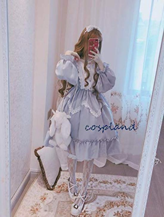 Cospland Lolita Gok Langes Schwarz-Mori Kleid, Stil, Ärmel, Blau-Grau, Cosplay, Mädchen, Pendler, Damen (Größe M, Blau-Grau)