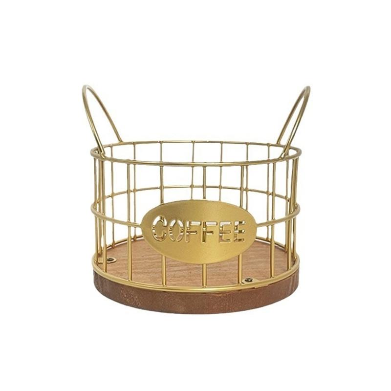 Железный держатель для кофе Универсальная полка для хранения кофе Корзина для кофейных капсул Декорация для кухонной столешницы Корзина для капсул эспрессо золотой 1260₽