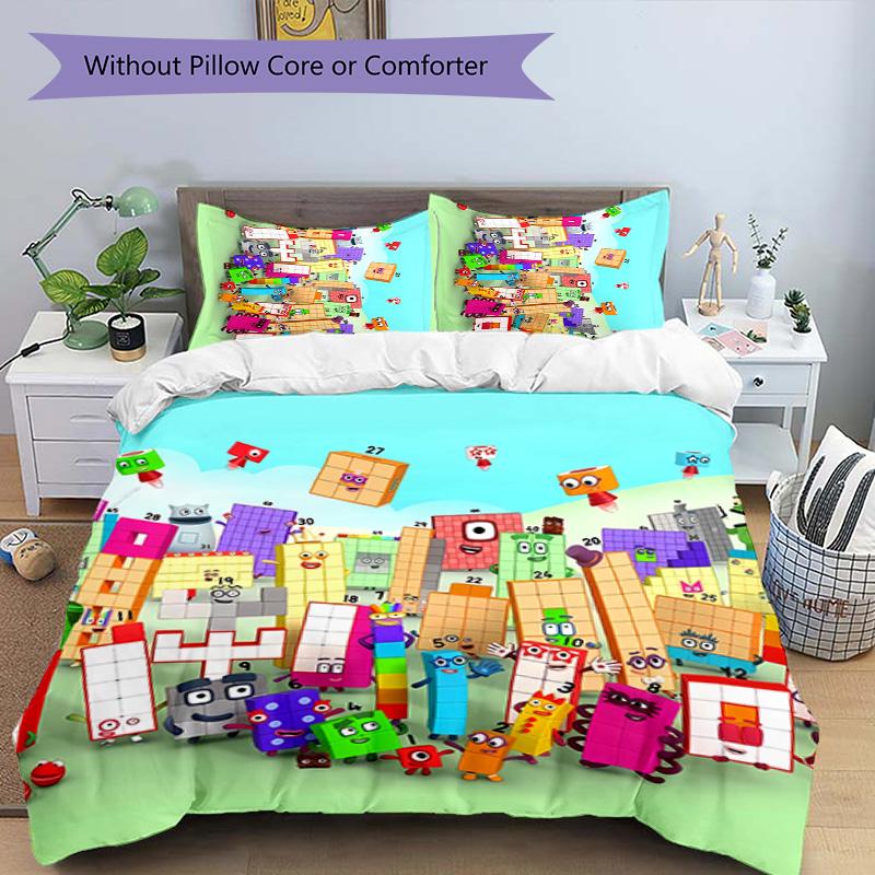 Set di biancheria da letto con motivo Numberblocks2, 3 pezzi, set copripiumino include copripiumino e federe, decorazione perfetta per la camera da letto in ogni stagione e regalo