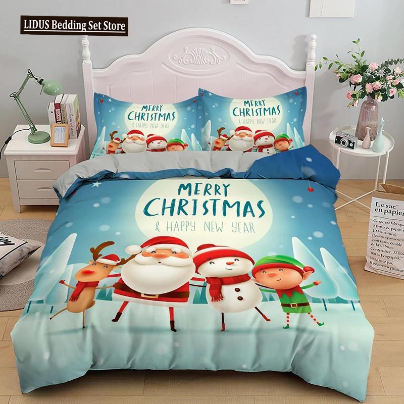 3D Printed Merry Christmas Bedding Set Queen/Twin/King Size  Christmas Decoration Home Bedclothes With Bedding Pillow